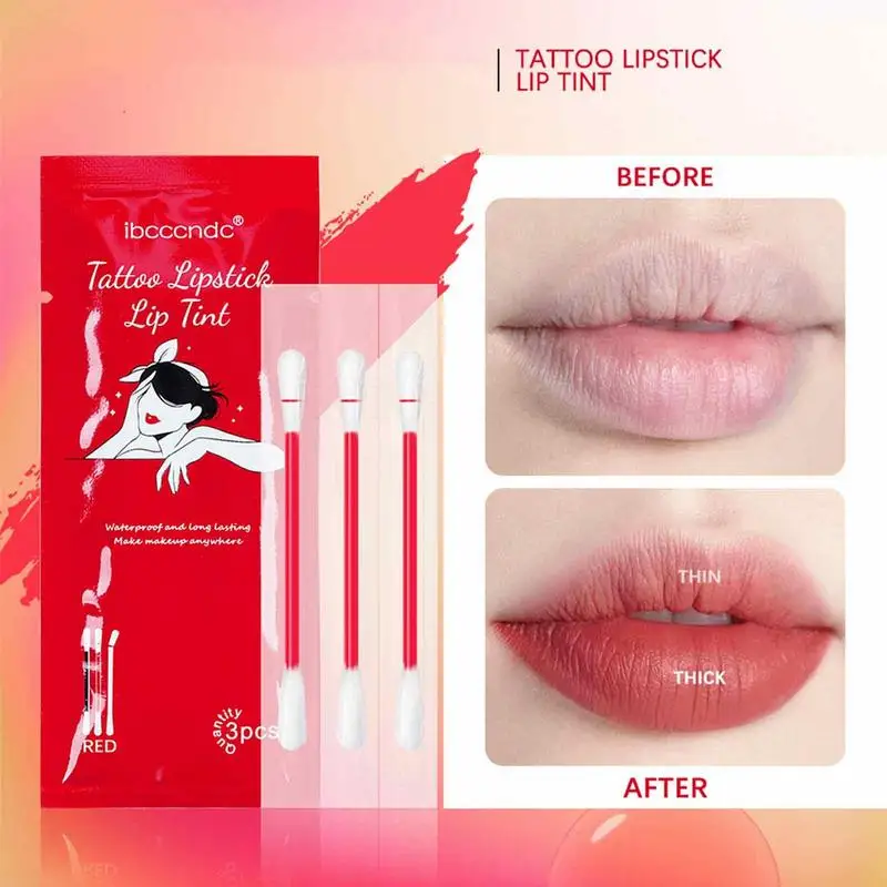 3Pcs Matte Lip Cotton Swab Lipstick Tint Waterproof And Long Lasting Liquid Non-Stick Portable Lip Gloss For Women Lip Makeup