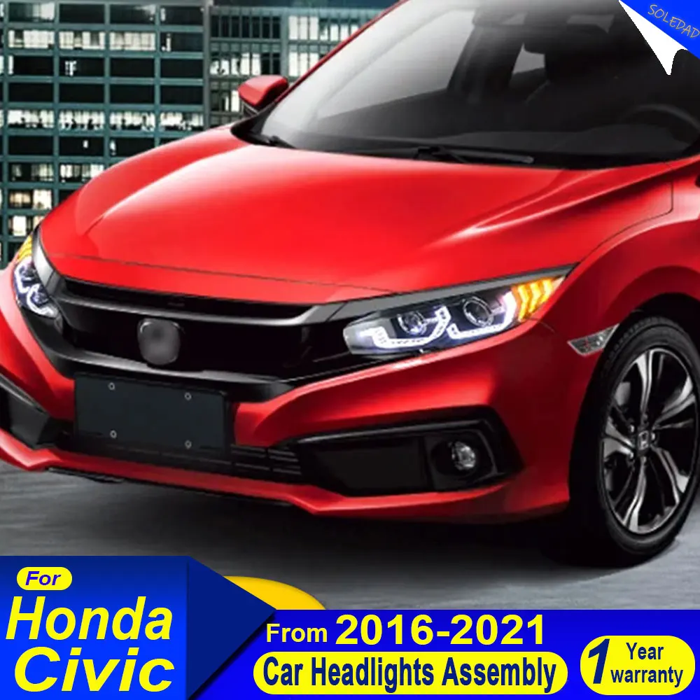

Car Styling headlights for Honda Civic 2016 2017 2018 2019 2020 2021 Head Light DRL Turn Signal Low High Beam Projector Lens