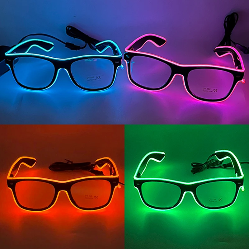 10 cores moda el fio neon led óculos de sol bar dança dj brilhante piscando óculos de sol masculino iluminar óculos