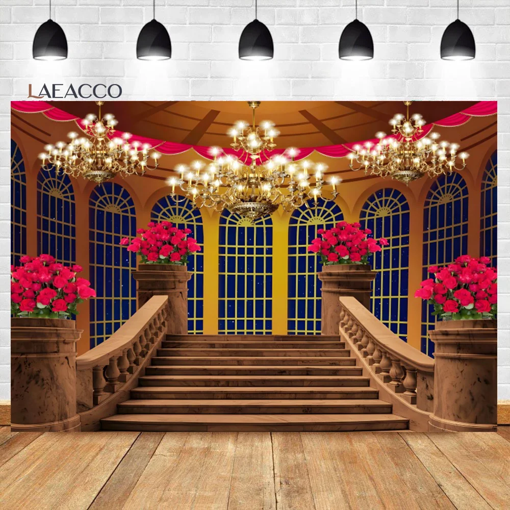 Laeacco Luxurious Palace Photography Backdrop Chandelier Arch Door Noble Hotel Chandelier Wedding Ceremony Portrait Background