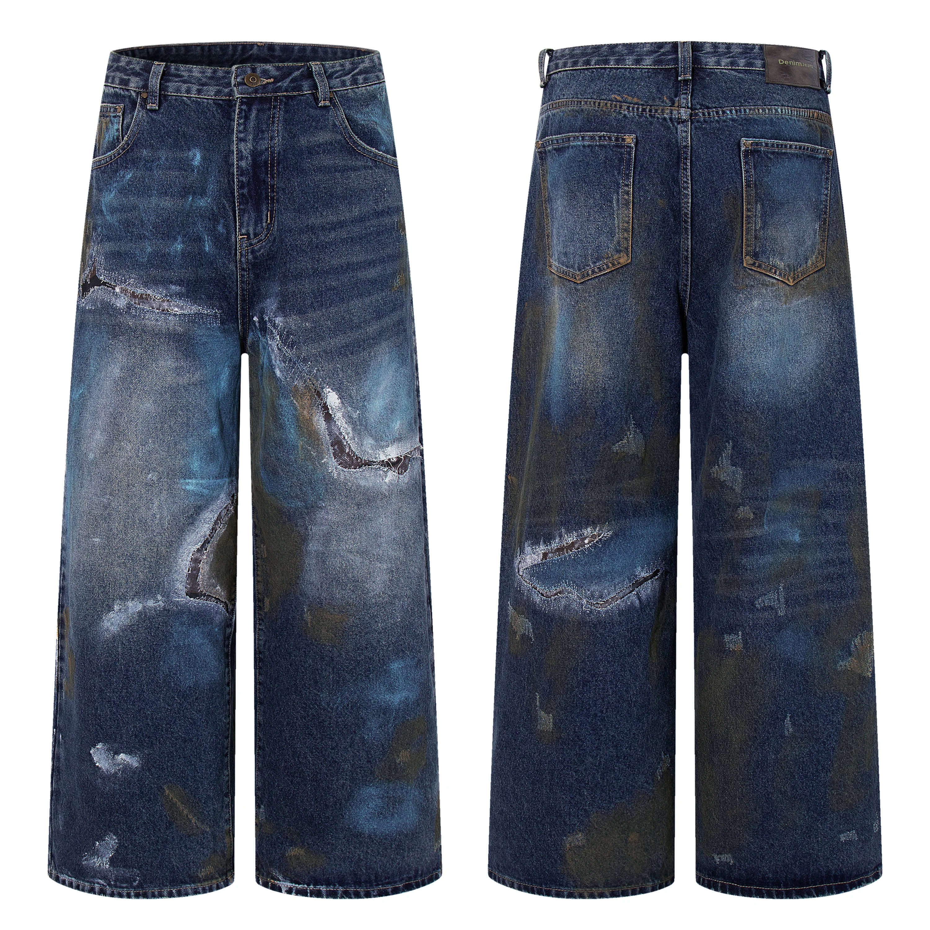 

AL067 BLCG High Waist Super Quality Loose Fitting Denim Pants Heavy Thick Unisex Fashion Stylish Painting Jeans