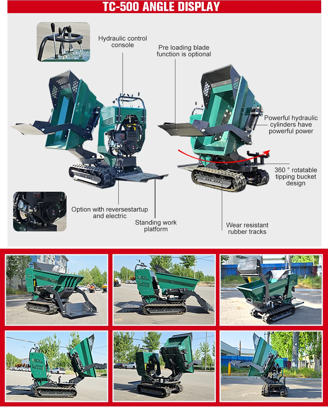 Schwerlast 500kg Raupen-Minidumper EURO 5 EPA für Baustelleneinsatz – Detail 11