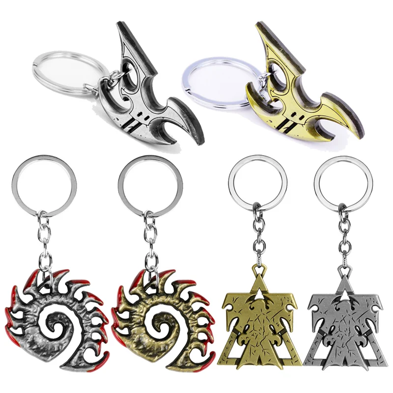 New Full Sets Zerg Symbol Keychain Wings of Liberty Terran Zerg Protoss 3D Logo Metal KeyChains Charm Key Rings Chaveiro Llavero