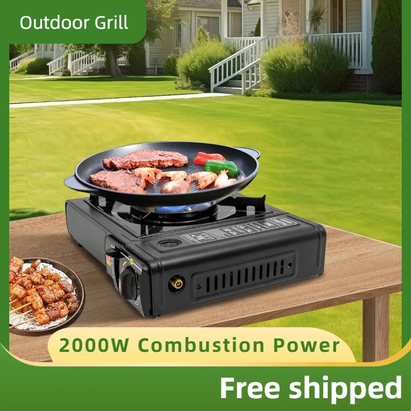 Grill Campingkocher Grill Gasherd Camping Outdoor Gaskocher mit Überhitzungsschutz und Tragetasche