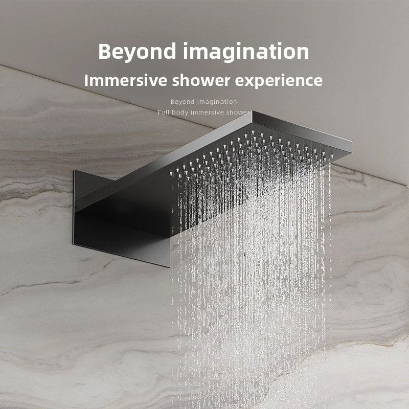 Wall Mounted Brass Thermostatic Shower Set White with Shelf for Home Hotel Small Apartment