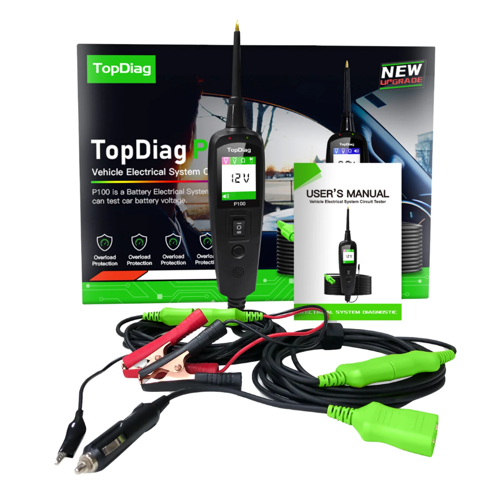Topdiag P100 Auto Car Circuit Tester High Repurchase Automotive Short Circuit Tester DC 6-24v Lamp Voltage Diagnostic Tools