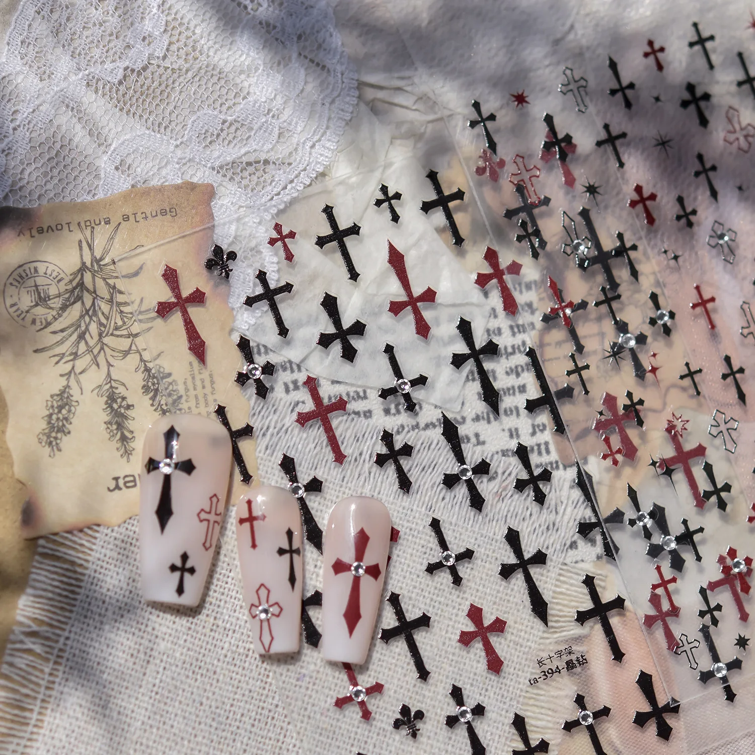Autocollant pour ongles en cristal et diamant de luxe, grande et petite croix, autocollant pour Nail Art, décoration pour ongles, petit accessoire, DIY bricolage