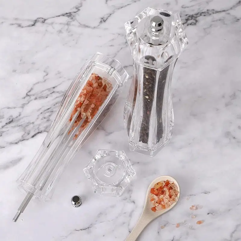 Manual Acrylic Salt and Pepper Grinder, Sea Salt Shaker, Prismatic Transparent Pepper Mill, Ceramic Core Seasoning Bottle