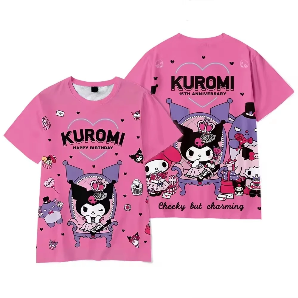 T-shirts pour filles 3D Kuromi T-shirt à manches courtes imprimé numérique Anime kawaii Cartoon Girl Vêtements pour enfants Meil