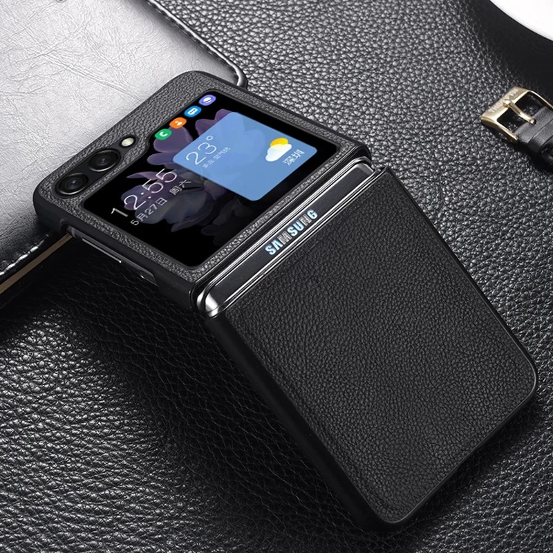 For Samsung Galaxy Z Flip 5 Casing ELVEV Genuine Leather Protrective Phone Cover