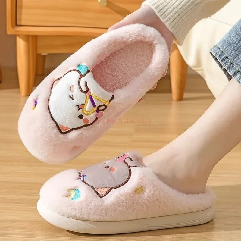 Bubu And Dudu Mitao Cat Kawaii Colour Plush Slipper Winter Girls Warm Home Indoor Anti-slip Thick-soled Sandals Kids Xmas Gift