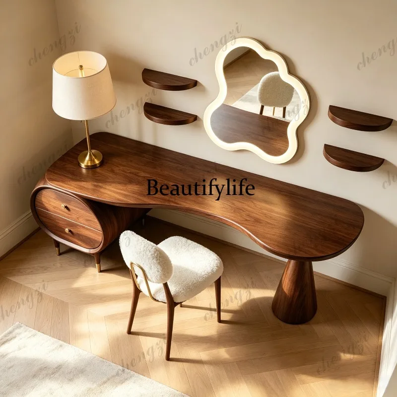 Modern solid wood dresser oval with chest of drawers mirror combination makeup table ash wood