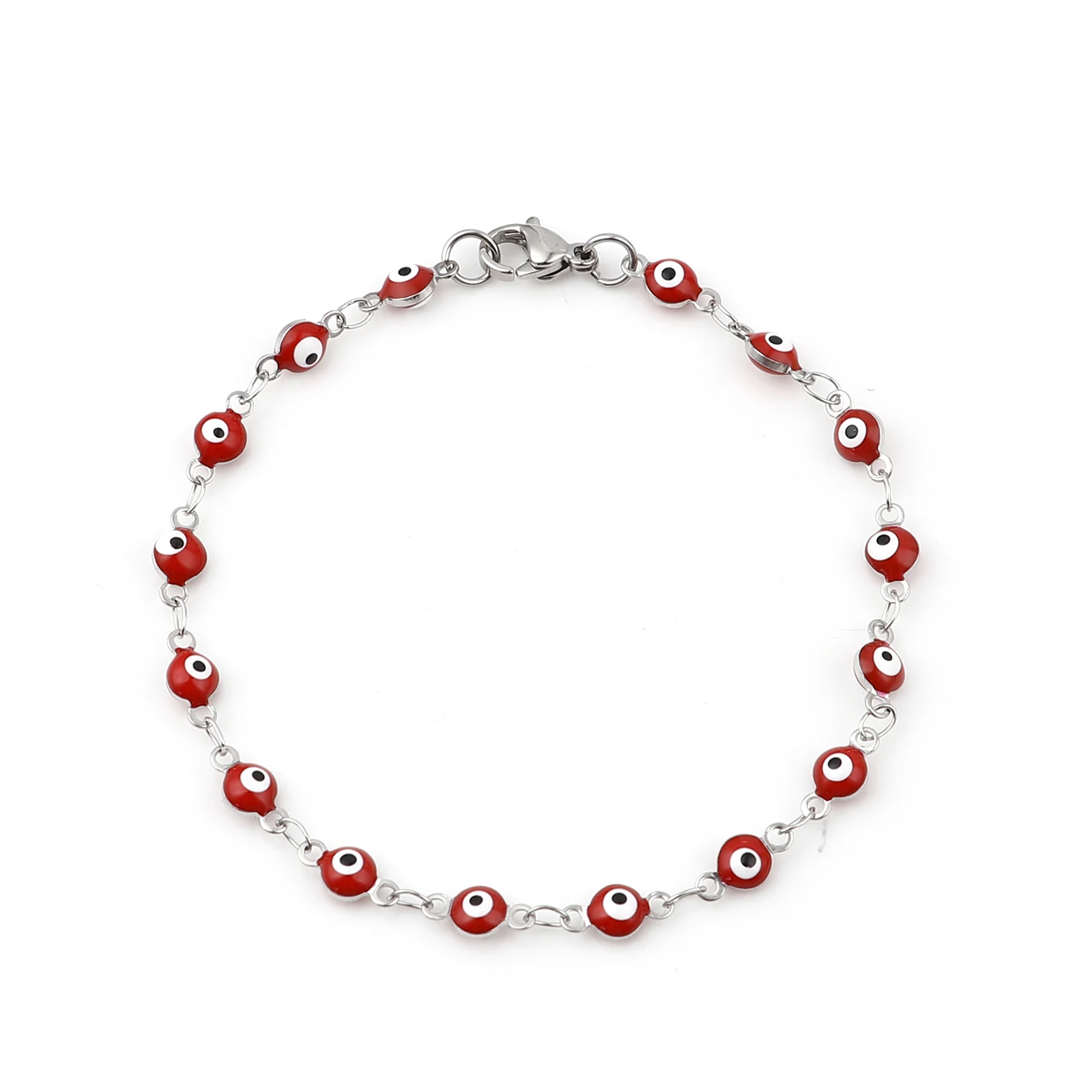 304 Stainless Steel Turkish Evil Eye Bracelet Enamel Beads Link Chain Bracelet For Women Men Hand Jewelry Bangle Gift 19.5cm,1PC