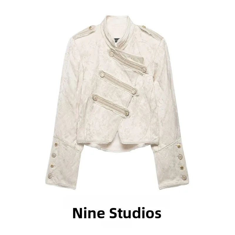 

Женская куртка NINE ZAR с вышивкой, воротником-стойкой и пуговицами, свободного кроя, с длинными рукавами, для повседневной носки