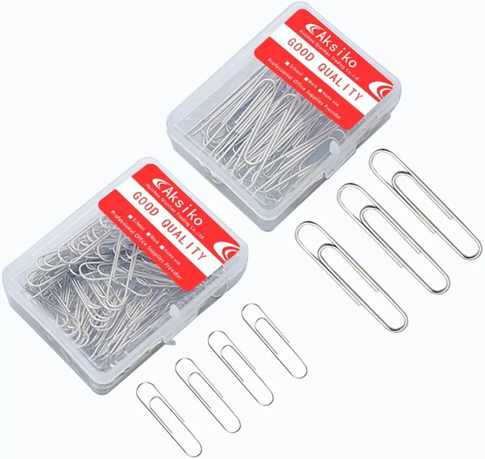 

220pcs Silver Paper Clips, Medium & Jumbo Sizes (1.3" & 2") with Storage Boxes