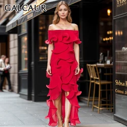 GALCAUR Srapless Spliced Fungus Long Dresses For Women Sleeveless Off Shoulder Asymmetrical Hem Sexy Club Dress Female Clothing