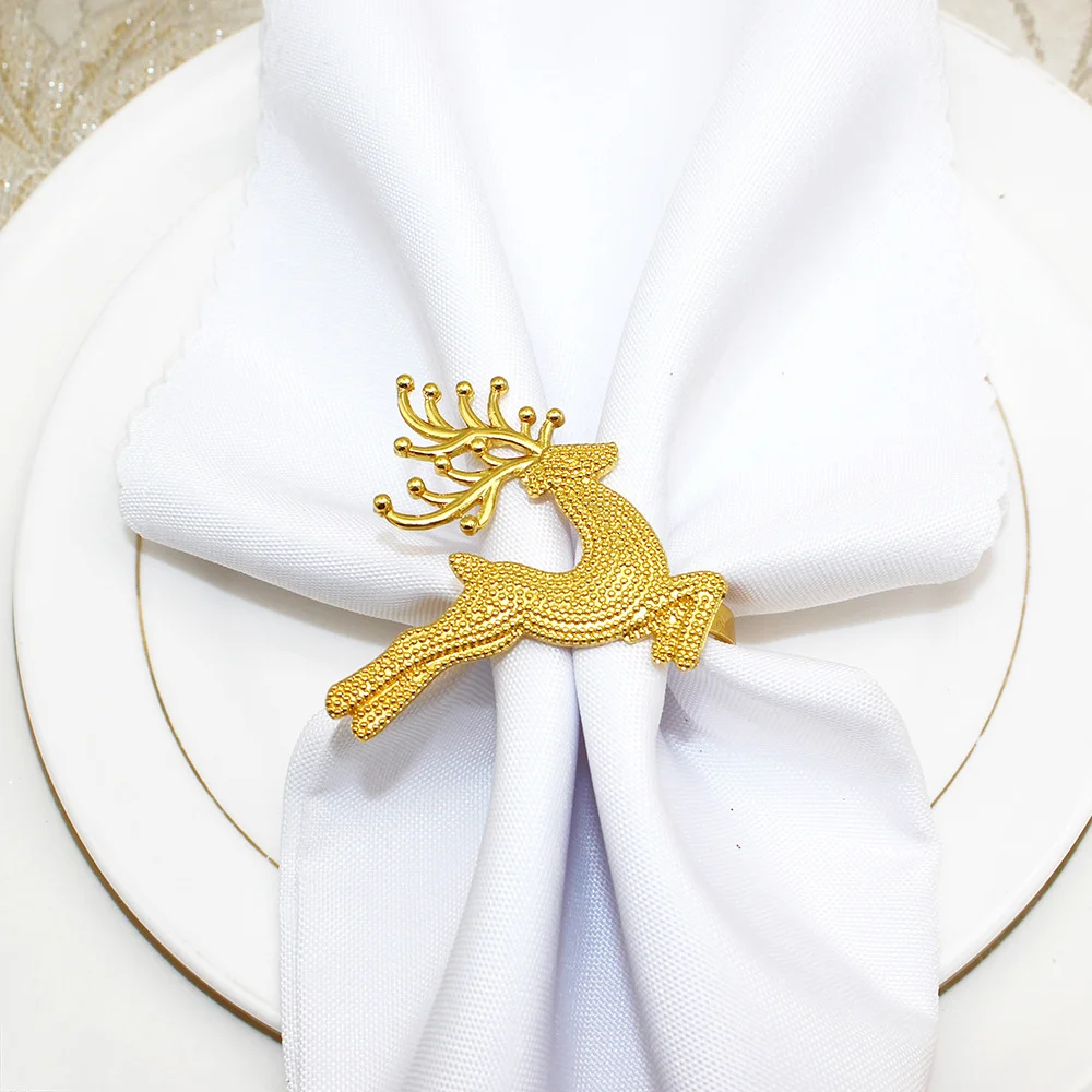 6Pcs Elk Napkin Rings Christmas Deer Napkin Ring Holders Reindeer Napkin Buckle for Wedding Holiday Bride Baby Shower Table Deco