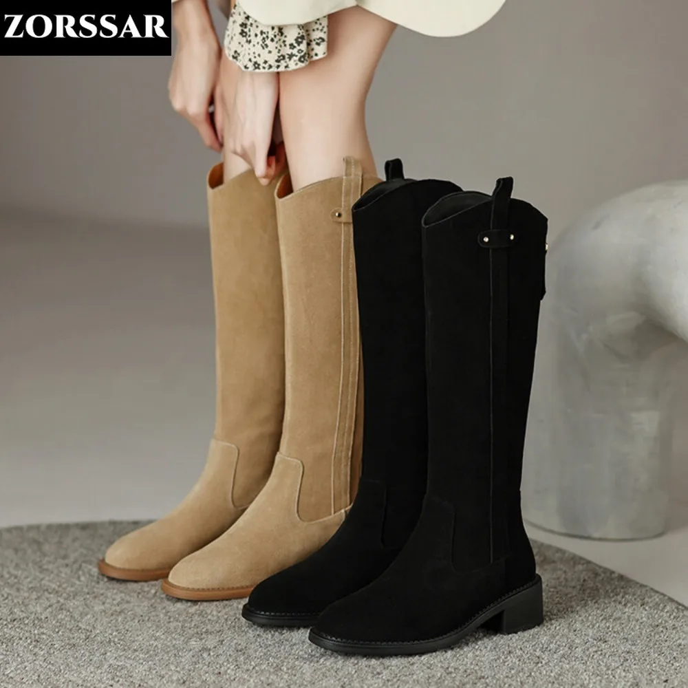 

Women Knee High Boots Sexy Suede Winter Designer Luxury Casual Zipper Low Heel Female Shoes Comfortable Elegant Lady Boots 2024