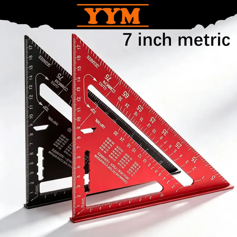 YYM 7 Inch Aluminum Alloy Speed Square, Metric Imperial Dual Scale, Woodworking Angle Marking Ruler for Carpentry DIY