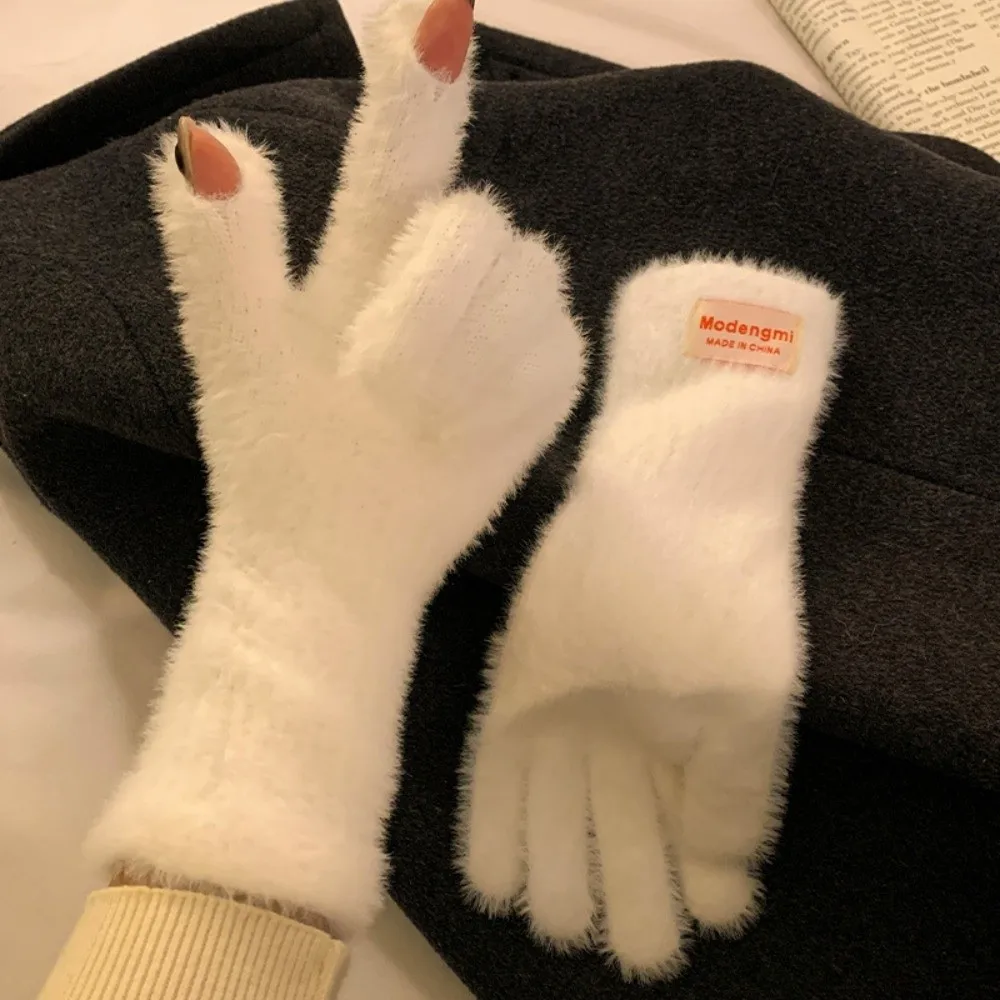 

Korean Warm Winter Gloves Mink Fleece Soft Thick Knitted Gloves Velvet Mittens Christmas Gift