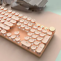 104 Keys Vintage Punk Mechanical Keyboard Female Office Game Computer Mouse Set Colorful Backilight Type C Wired Pink