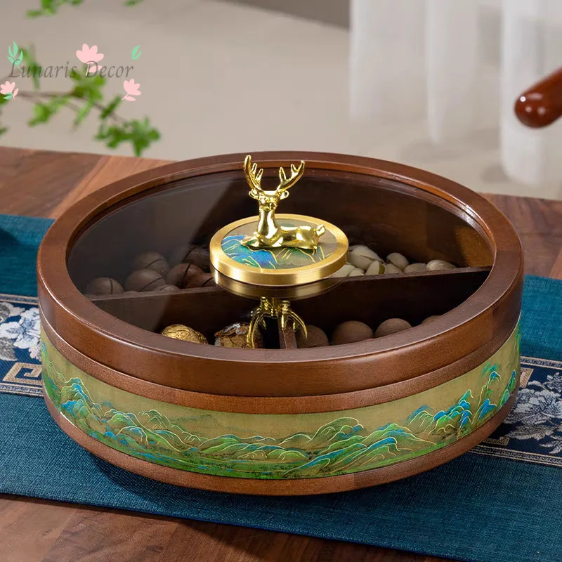 Chinese wooden dried fruit box wedding new year hospitality candy nut box living room fruit snack snack plate candy box