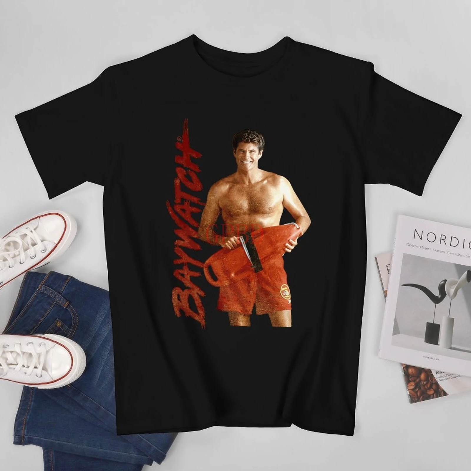 Baywatch David Hasselhoff Mens T Shirt TV LA Beach Lifeguard Mitch Buchannon