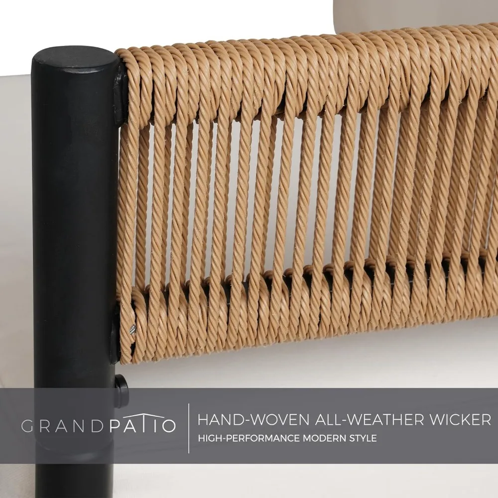 5-Piece Outdoor Furniture Set with Thick Cushions and Coffee Table, Wicker Sofa Conversation Set for Backyard, Natural