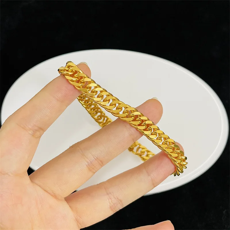 Fylia Jewelry   9999 24K real  jewelry flat bracelet boss Fu's head hand jewelry men's and women's bracelet
