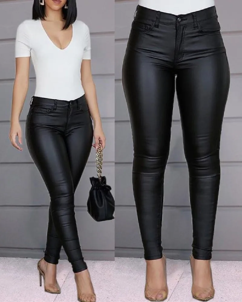 

Tilorraine autumn and winter 2023 popular pure color PU leather pants casual sexy Leggings women's pants