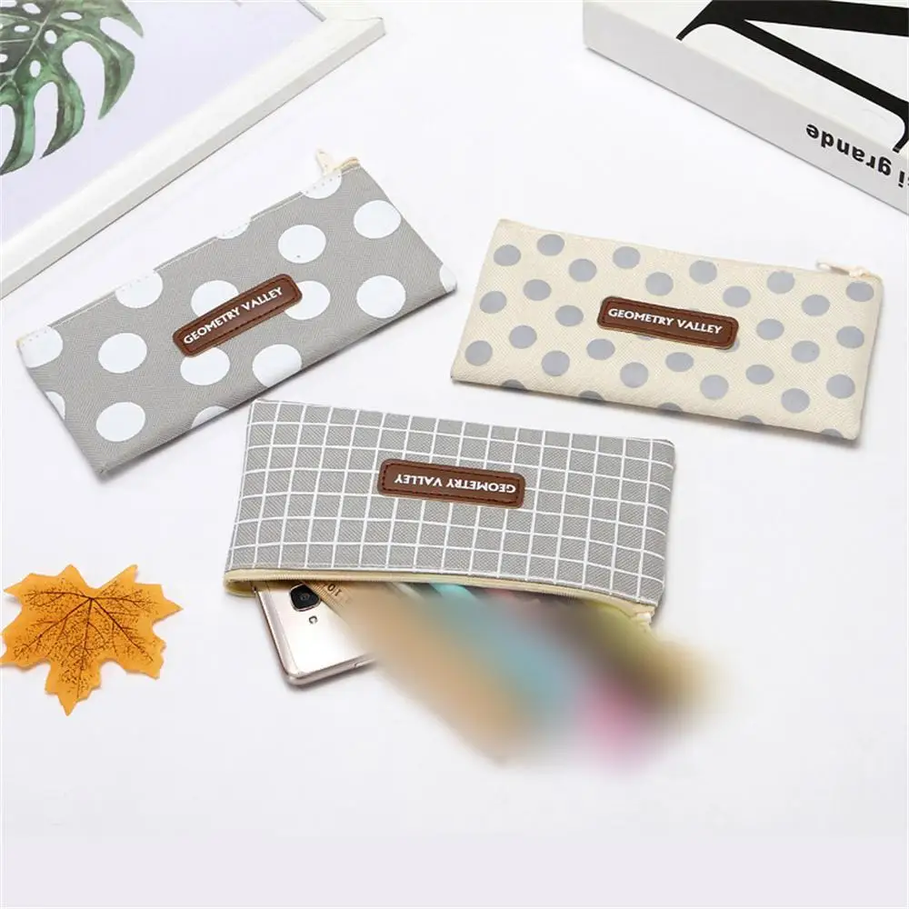 Square Stationery Bag High Capacity Durable And Durable Korean Trend Stripes Dots Popular Fashion Dot Pencil Case Pencil Case