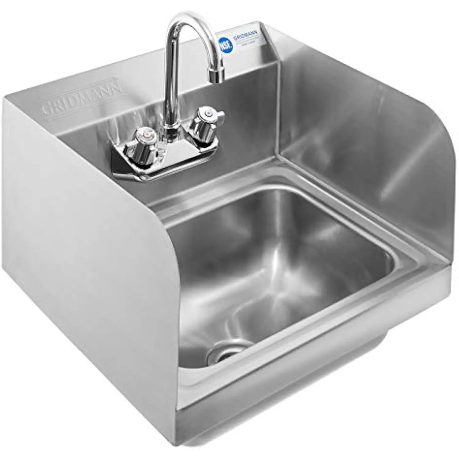 

Commercial NSF Stainless Steel Sink with Faucet & Side Splashes - Wall Mount Hand Washing Basin