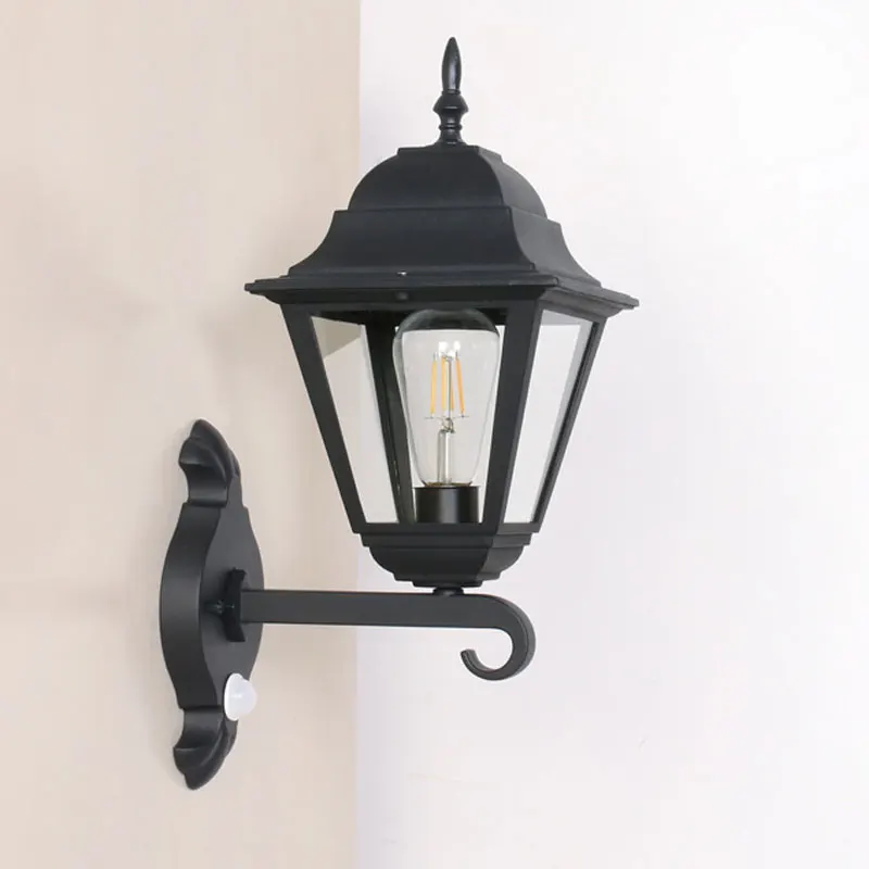 European Style Outdoor Human Body Sensing Corridor Lamp, Retro Courtyard Waterproof Lighting Wall Lamp