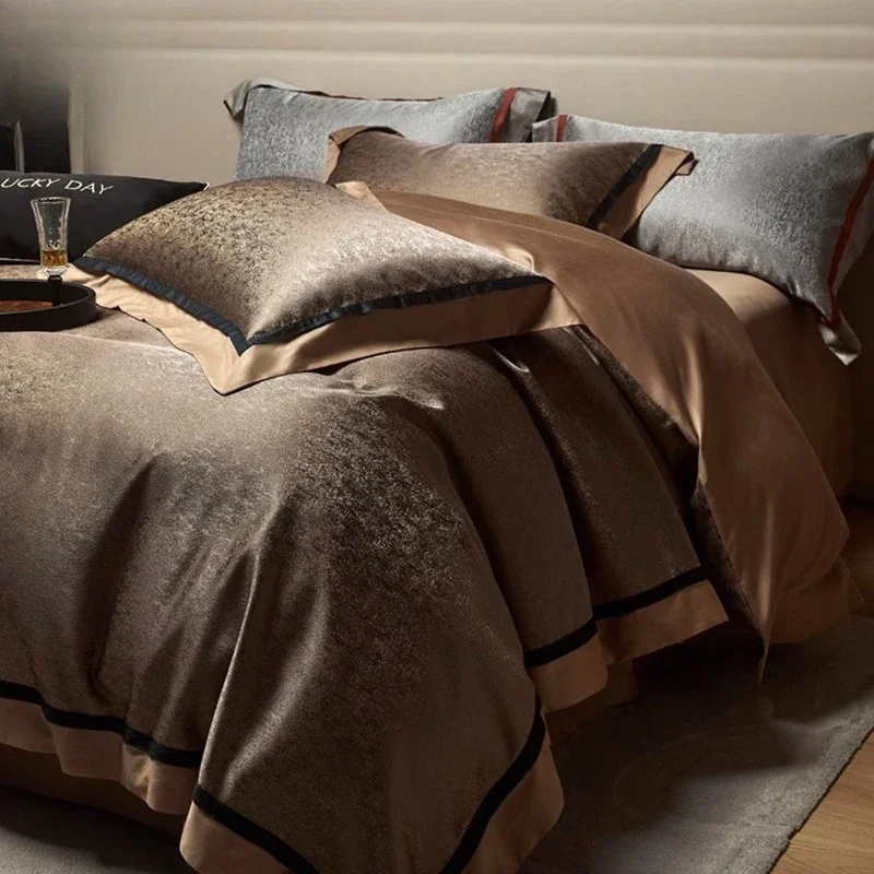 High-precision long-staple cotton yarn-dyed jacquard four-piece set, high-end bed sheet quilt cover, pure cotton bedding