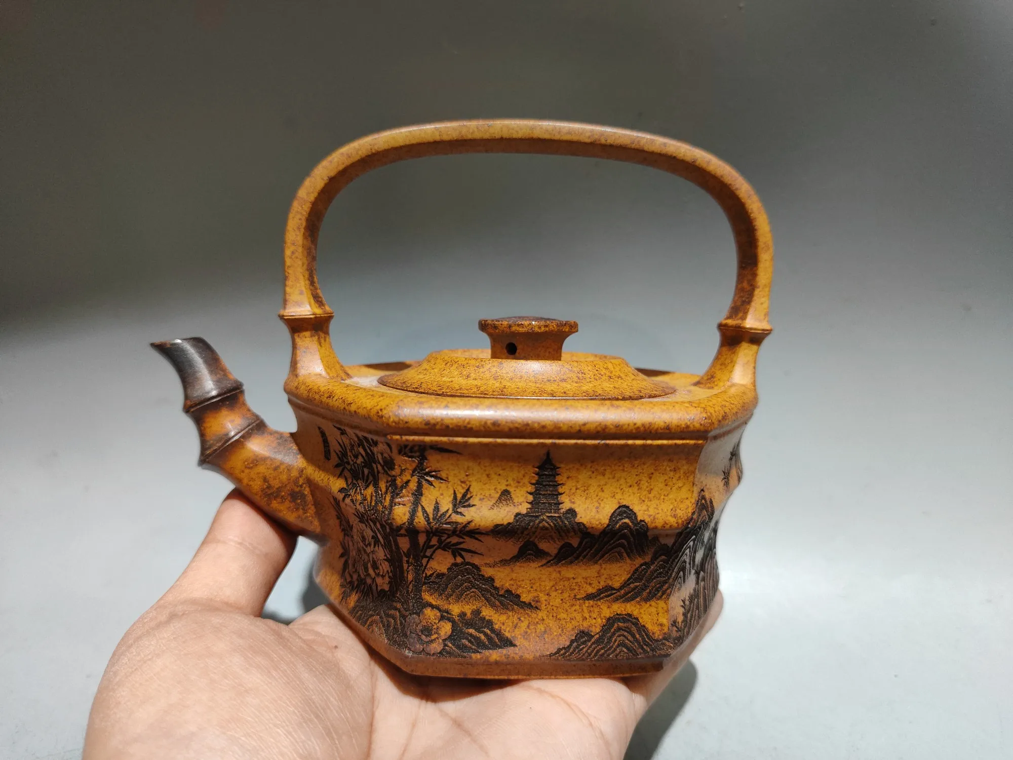 Yixing Purple Clay Teapot Diesel fired kiln transformation Bamboo Rhyme Beam Carrying Pot Bamboo spout pot Kettle Teapot