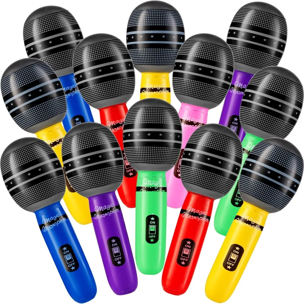 

Inflatable Microphones for Parties - (Pack of 12) 10-inch Neon Colors Blow Up Microphone for Kids & Adults, Party Favors, Giveaw