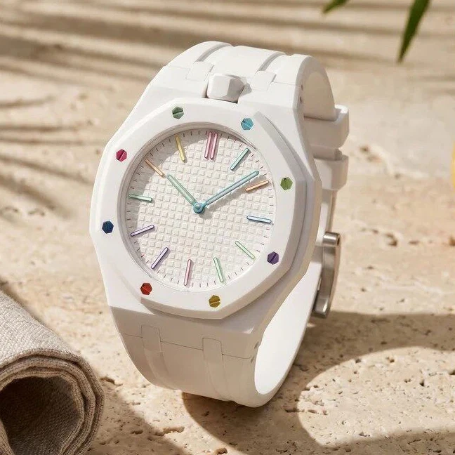 Relógio de Bolso de Quartzo Octogonal Estilo Pop, Cores Vibrantes, Personalidade de Nicho, com Pulseira de Borracha Removível - Sucesso de Vendas