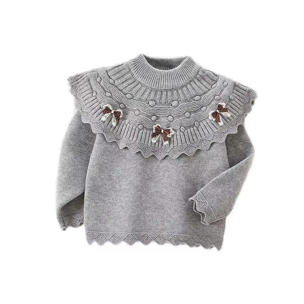 الأطفال محبوك سترة أعلى الخريف/الشتاء وصول الفتيات شال على غرار محبوك طويلة الأكمام البلوز سترة بأكمام طويلة 2-6 Y #5