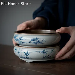 Retro Hand-painted Pine Wind Pot Bearing High Foot Dry Bubble Tray Household Ceramic Water Storage Teapot Suport Tea Ceremony