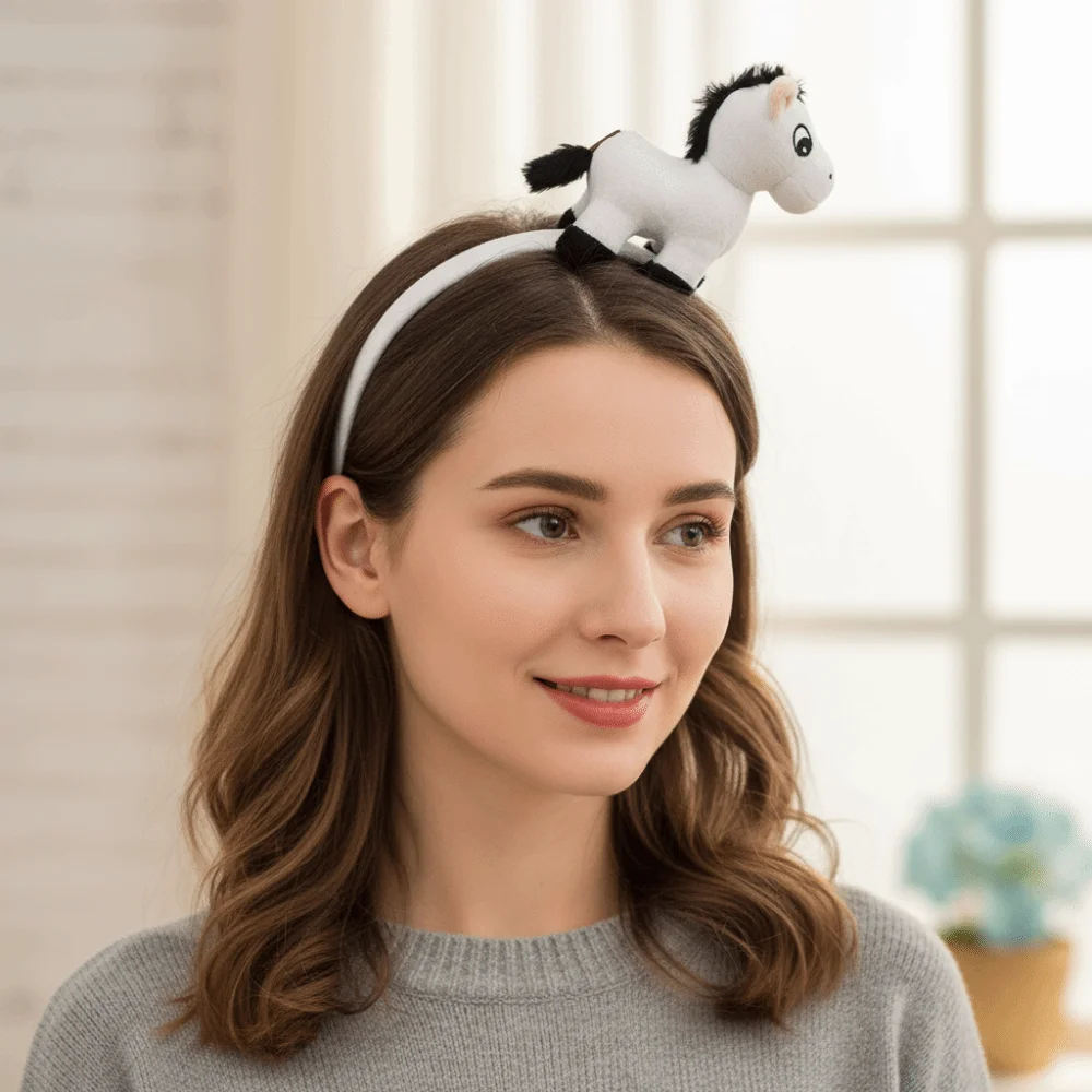 

Funny Cartoon Horse Headband Pony Plush Plush Hair Hoop Mascot Solid Color New Year Headpiece Party Decoration