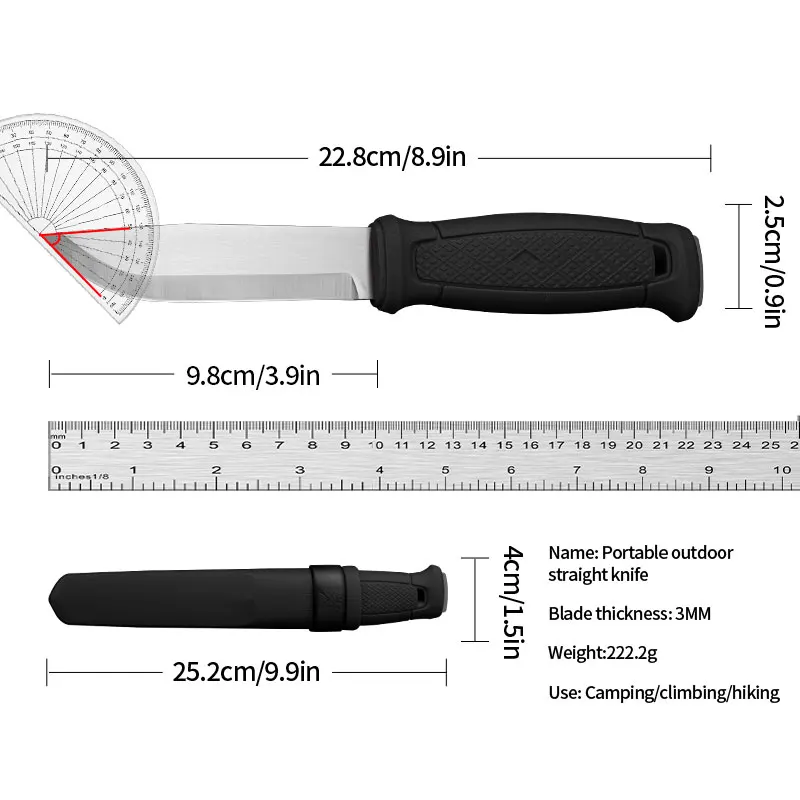 1PC Stainless Steel Kitchen Knife, High Hardness Tactical Knife, Wilderness Survival Knife, Self-Defense Knife, EDC Fixed Blade