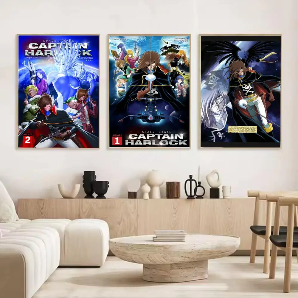 Anime Captain Harlock Painting Calligraphy Stylish Canvas Poster Wall Art for Living Room Bedroom Cafe Office Decor Gift