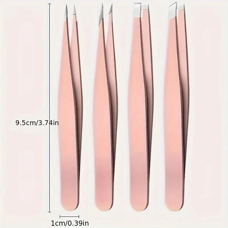 4 Pieces Professional Precision Eyebrow Tweezers Kit Comfort Easy Grip Splinter Facial Hair Effortless Removal Tweezers Set