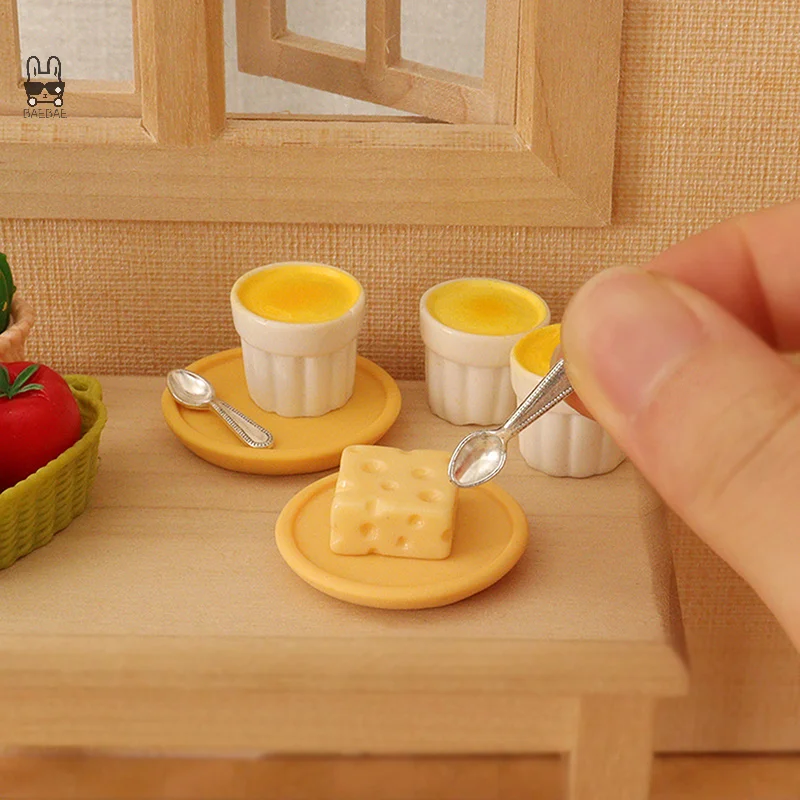 1Set Doll House Mini Simulation Steamed Egg Food Play Plate Model Handmade Diy Accessories Doll House Decoration