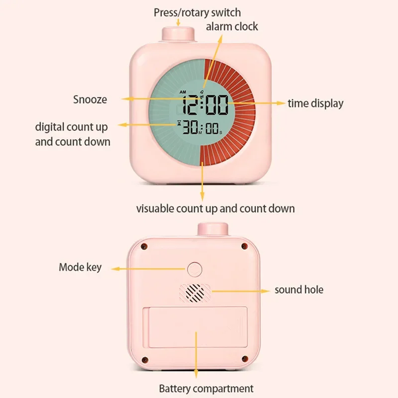 Children's 60-Minute Plastic Visual Timer Digital Pomodoro Alarm Clock for Study and Learning Management