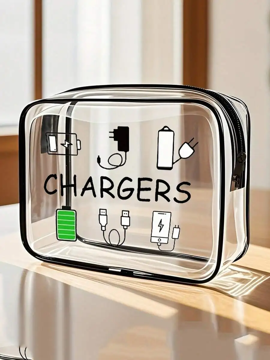 

Transparent PVC Zipper Organizer Bag for Chargers Cables Power Banks Travel