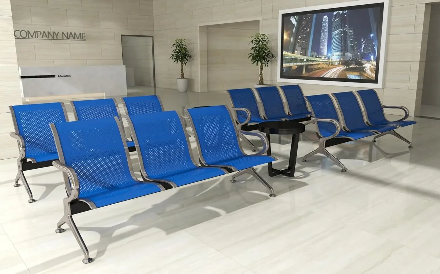 Kinsuite Set Of 4 Waiting Room Chairs With Arms - 3-Seat Airport Reception Bench Waiting Room Bench, Lobby Bench Seating For