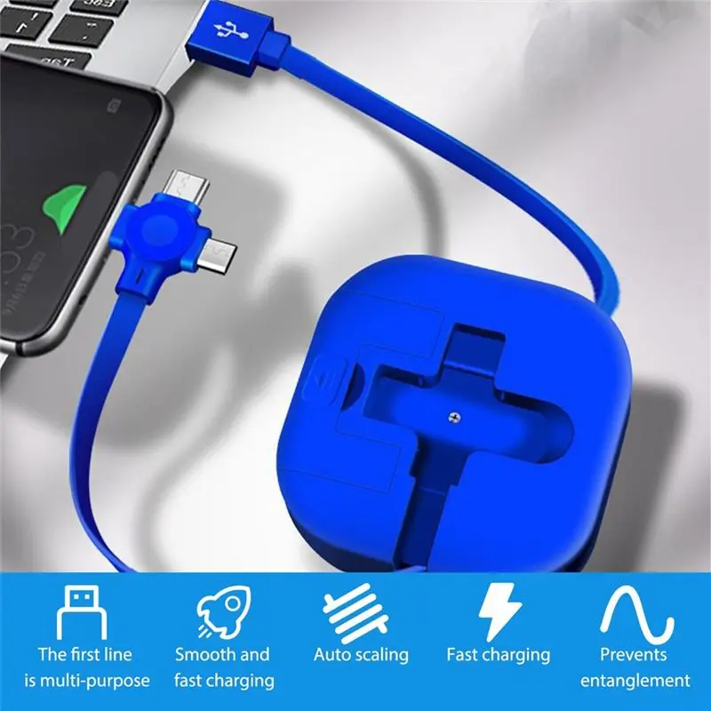 ABKQ-3Pcs 3-In-1 Data Line Fast Charging Box,Multi Charging Cable,Retractable 3In1 Data Line Fast Charging,Data Transmission