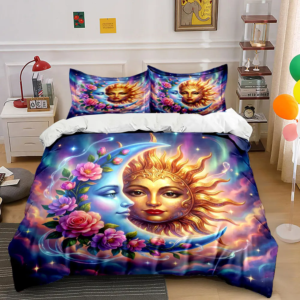 Moon and Sun Floral Artwork Print Soft Comfortable Duvet Cover Bedding Set Included 1*Duvet Cover  2*Pillowcases Luxury gifts