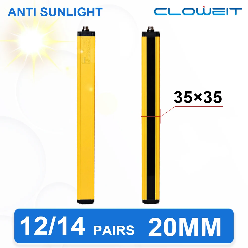 Cloweit APS35-12/1420 Safety Light Curtains Anti Sunlight Photoelectric Sensor 14 beams NPN PNP Grating Device Protector